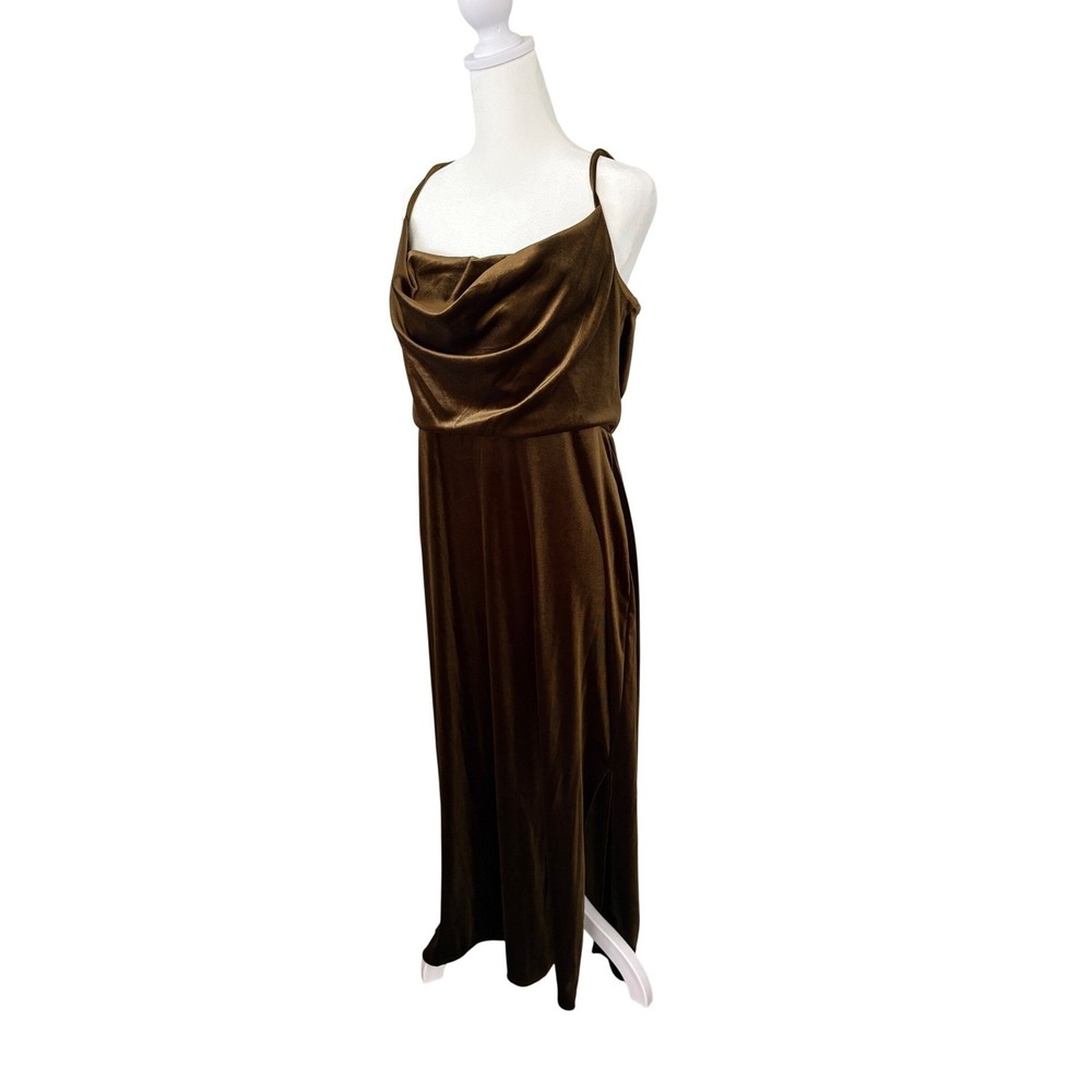 Just Taylor Velvet Cowl‎ Spaghetti Strap Maxi Dress Olive Romantic Green Size 12
